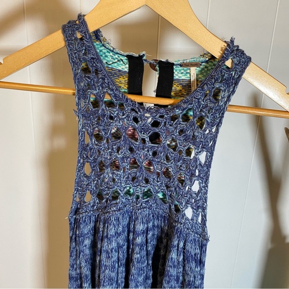 NWT Free People Rare Hearts Tunic Blue Knit Dress Colourful Boho Stripe OB561925 - Picture 6 of 14